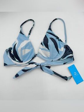 CUPSHE Blue & White Floral Bikini Top Underwire Adjustable Straps Swimsuit